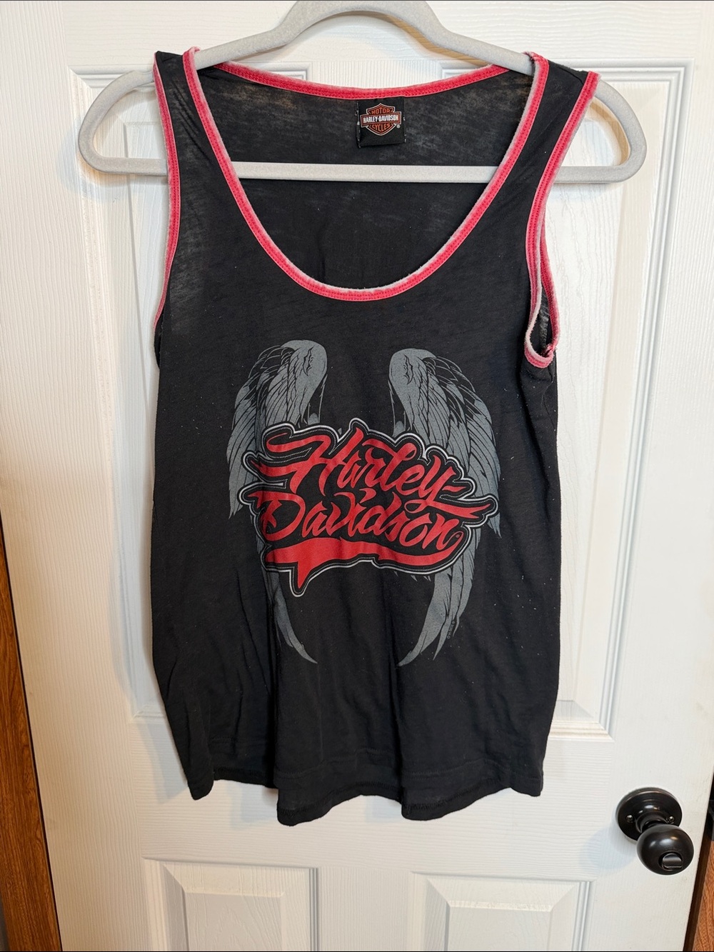 Harley-Davidson Black Tank with Pink Trim and Red Logo